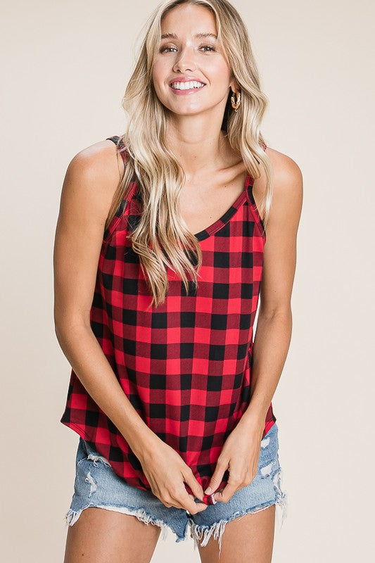Red Check Tank by Bombom