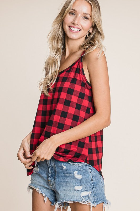 Red Check Tank by Bombom