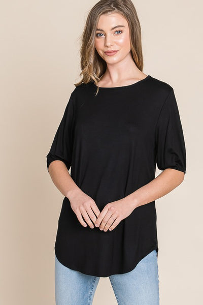 Soft Rayon Puff Sleeve Tee by Bombom