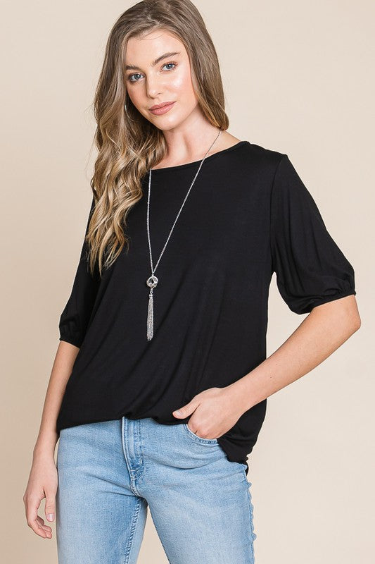 Soft Rayon Puff Sleeve Tee by Bombom