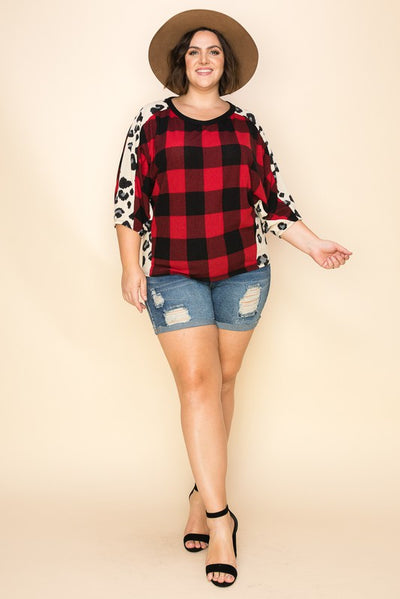 Plaid + Leopard Dolman Top - a.gain Brand