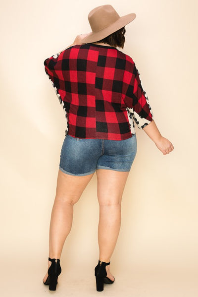Plaid + Leopard Dolman Top - a.gain Brand