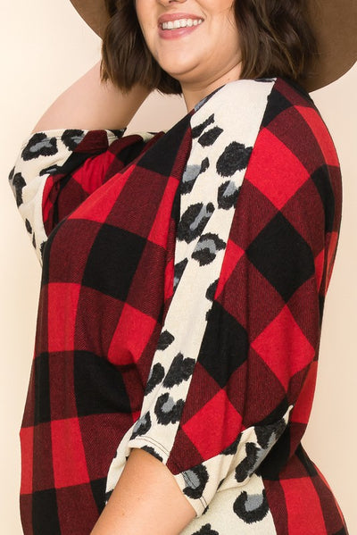 Plaid + Leopard Dolman Top - a.gain Brand