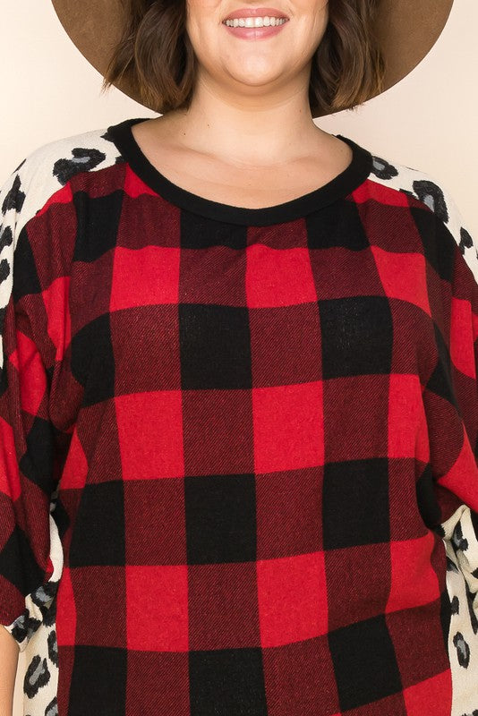 Plaid + Leopard Dolman Top - a.gain Brand