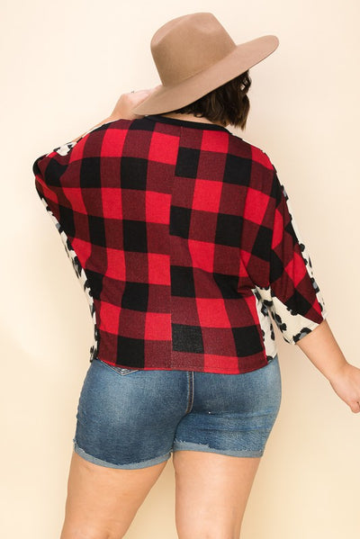 Plaid + Leopard Dolman Top - a.gain Brand