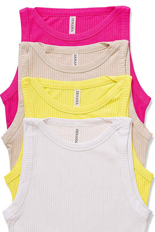 Ribbed Crew Neck Tank by Zenana
