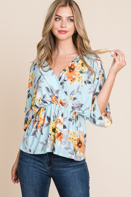 Sky Blue Floral Wrap Tunic by Bombom