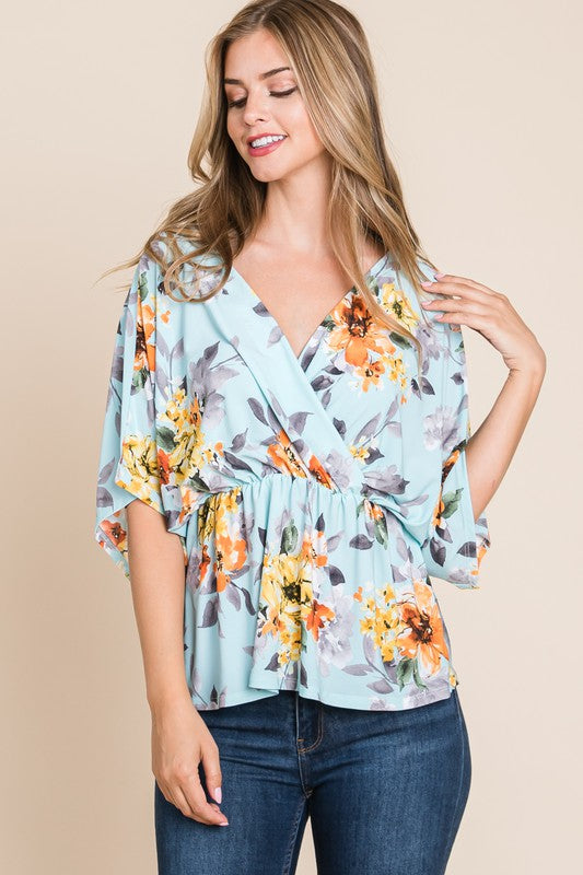 Sky Blue Floral Wrap Tunic by Bombom