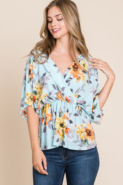 Sky Blue Floral Wrap Tunic by Bombom