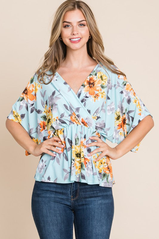 Sky Blue Floral Wrap Tunic by Bombom