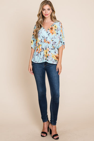 Sky Blue Floral Wrap Tunic by Bombom