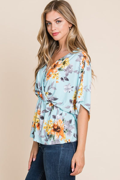 Sky Blue Floral Wrap Tunic by Bombom