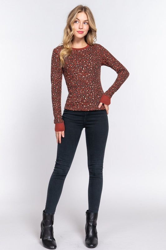Thermal Animal Print Top- by Active Basic