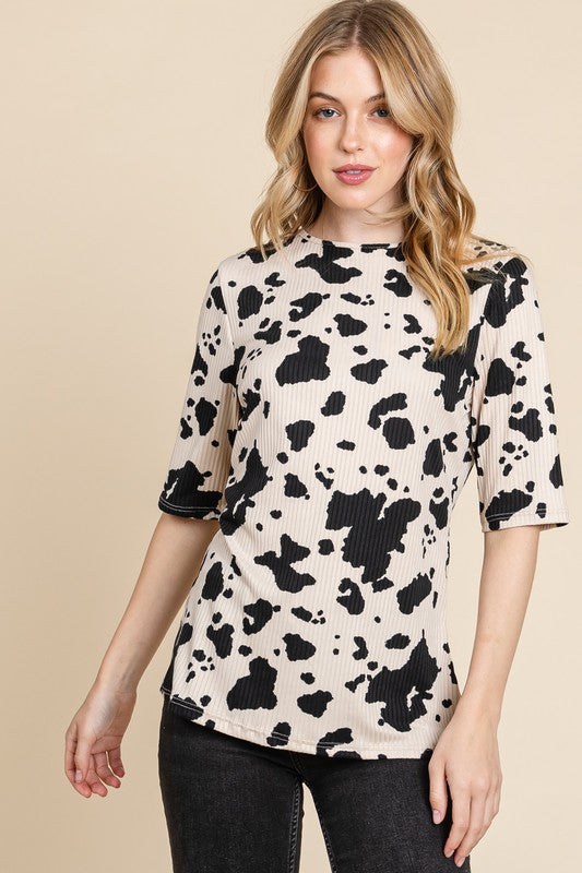 Cow Print Key Hole Top by Bombom