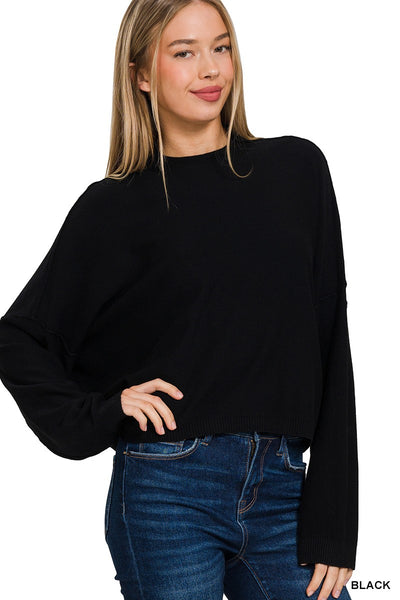 High Neck Drop Sweater - by Zenana