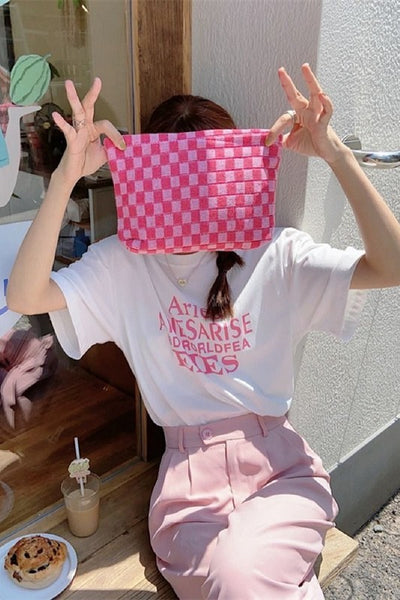 Checkered Makeup Pouch