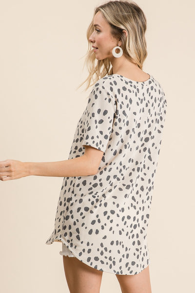 Dalmatian Print V-Neck Top - by Bibi