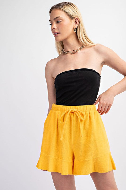 Yellow Flutter Hem Terrycloth Shorts - by GiGio