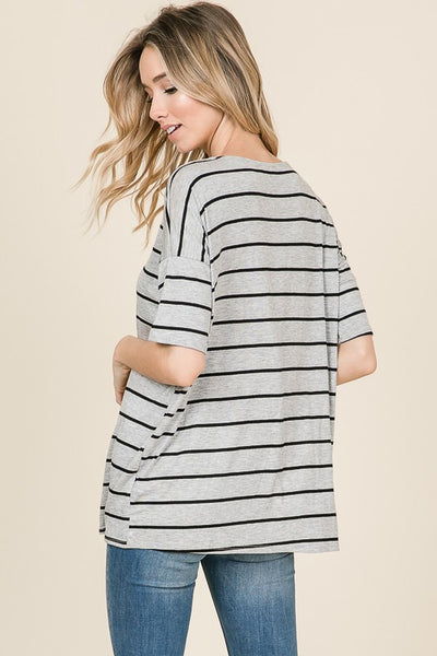 Basic Short Sleeve Striped Top by Bombom