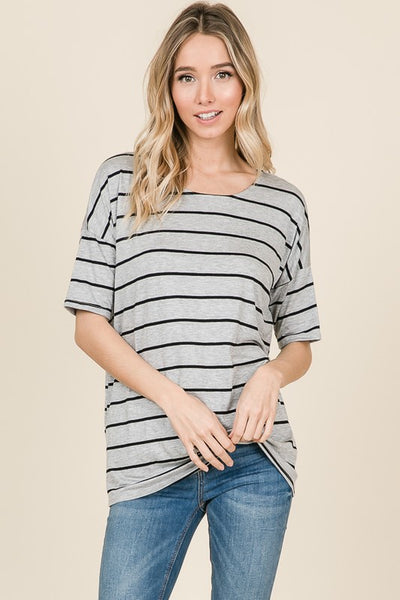 Basic Short Sleeve Striped Top by Bombom
