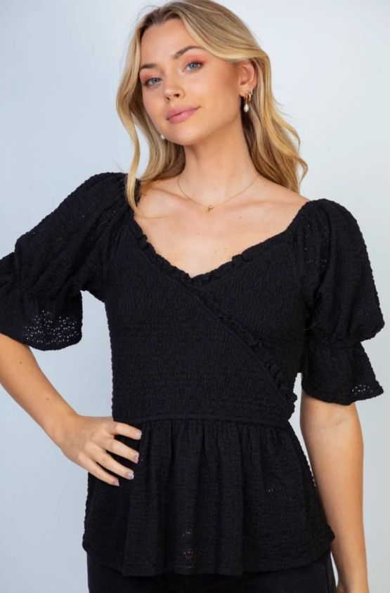 Half Sleeve Surplice Top - by White Birch