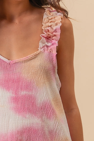 Peach + Pink Ruffle Tie-Dye Tank